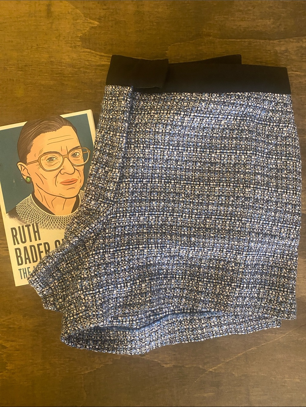 H&M Blue Tweed Mini Shorts with Black Waistband